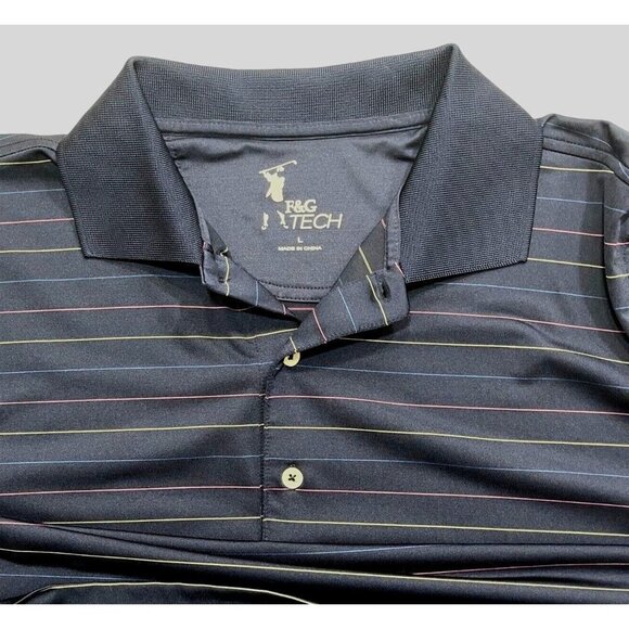 F & G TECH Polo Shirt Men's Size Large Navy Multicolor Stretch Wicking Quick Dry - Picture 5 of 12